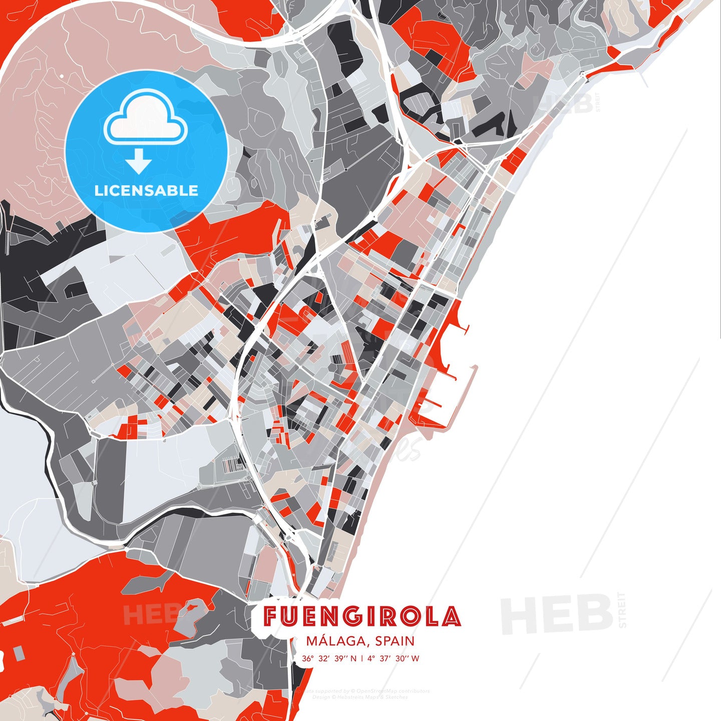 Fuengirola, Málaga, Spain, modern map - HEBSTREITS Sketches