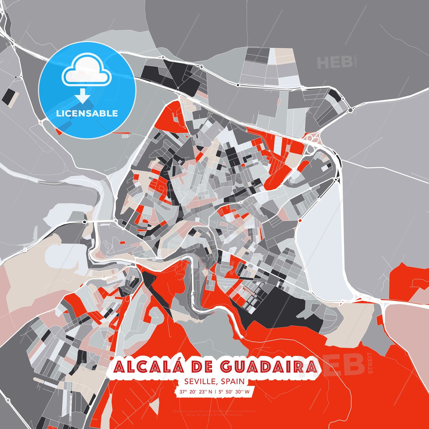 Alcalá de Guadaira, Seville, Spain, modern map - HEBSTREITS Sketches