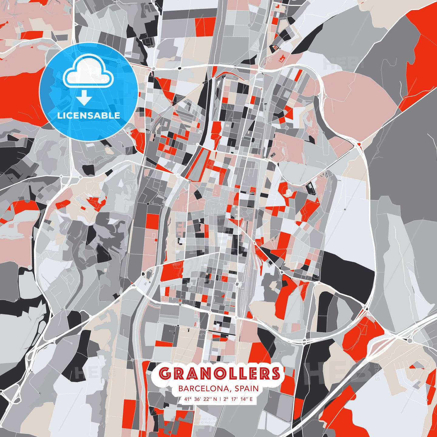 Granollers, Barcelona, Spain, modern map - HEBSTREITS Sketches
