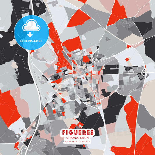Figueres, Girona, Spain, modern map - HEBSTREITS Sketches