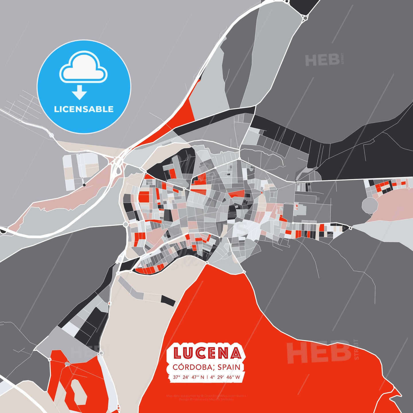 Lucena, Córdoba, Spain, modern map - HEBSTREITS Sketches