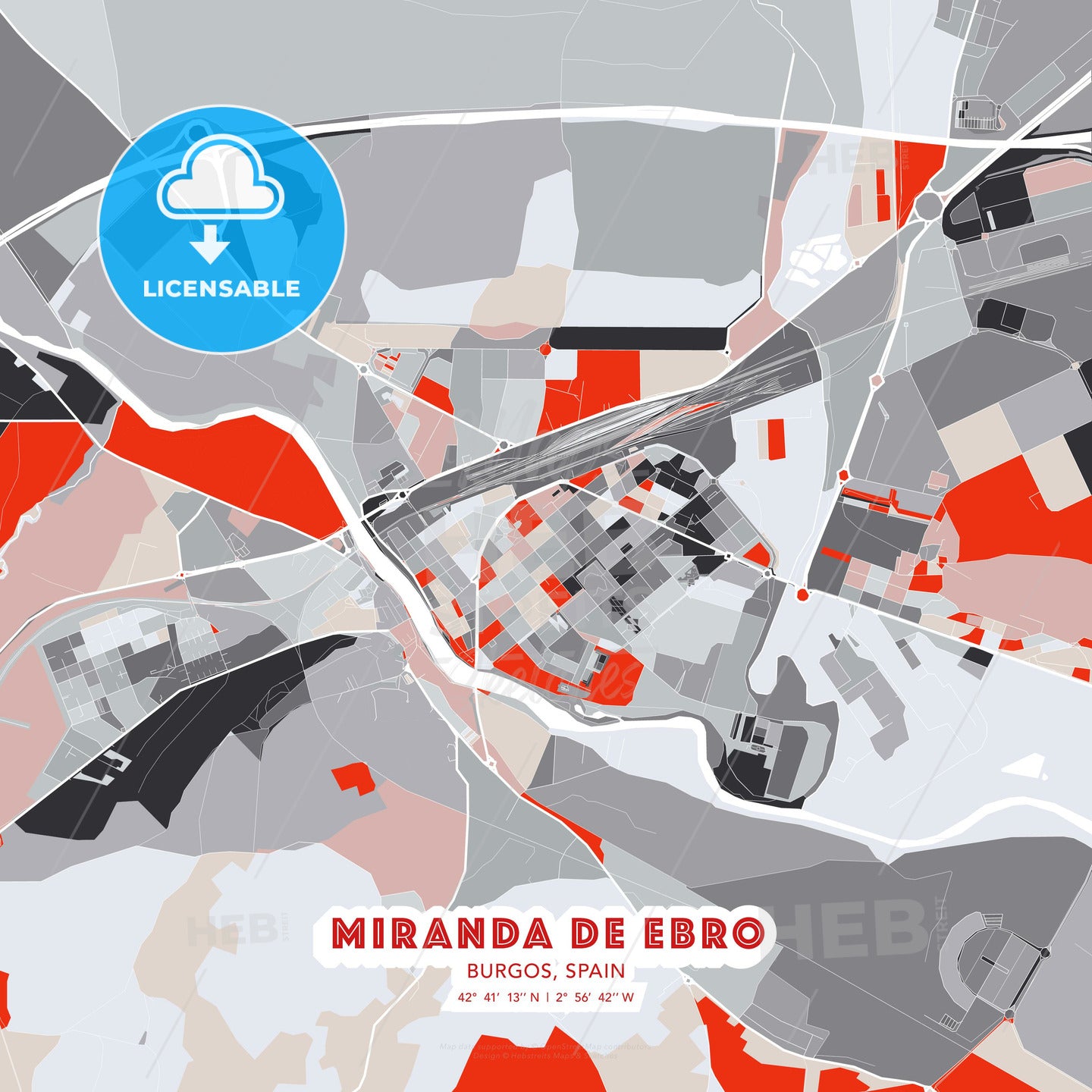 Miranda de Ebro, Burgos, Spain, modern map - HEBSTREITS Sketches