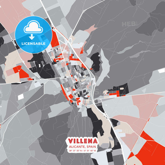Villena, Alicante, Spain, modern map - HEBSTREITS Sketches