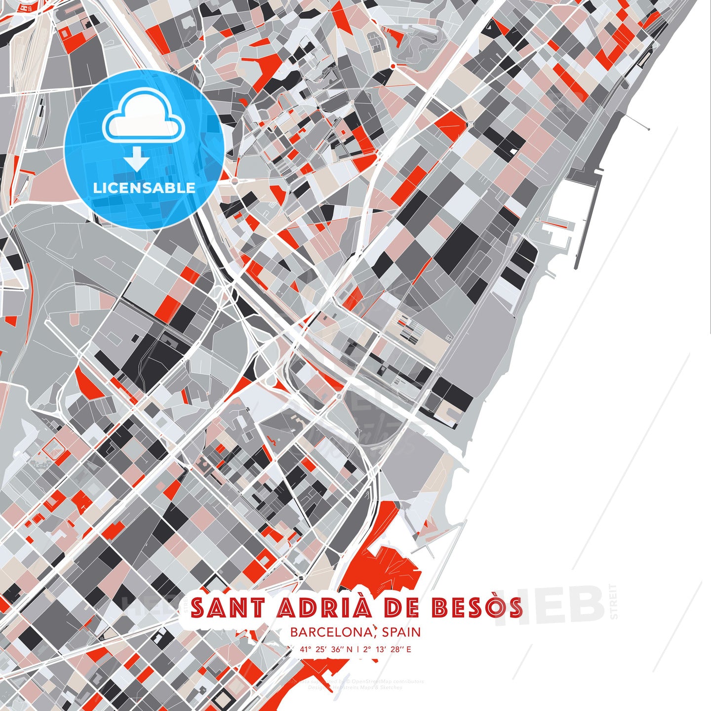 Sant Adrià de Besòs, Barcelona, Spain, modern map - HEBSTREITS Sketches