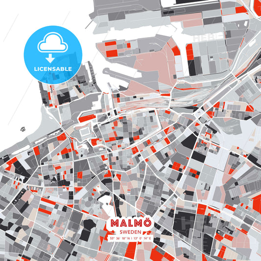 Malmö, Sweden, modern map - HEBSTREITS Sketches