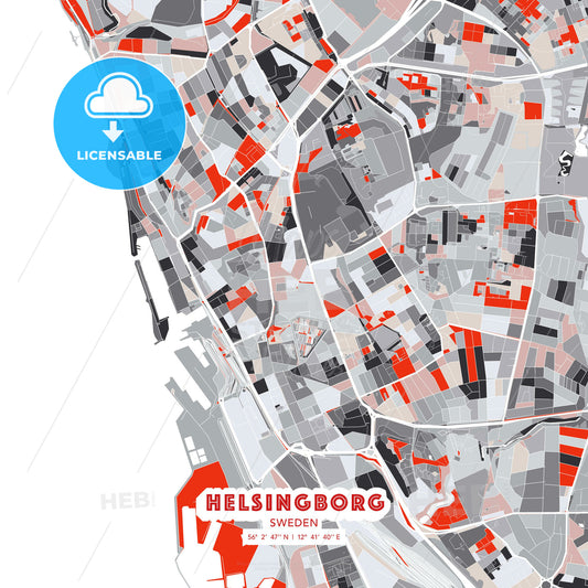 Helsingborg, Sweden, modern map - HEBSTREITS Sketches