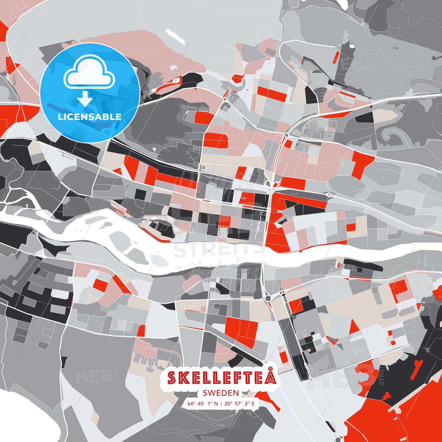 Skellefteå, Sweden, modern map - HEBSTREITS Sketches