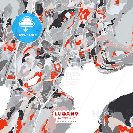 Lugano, Switzerland, modern map - HEBSTREITS Sketches