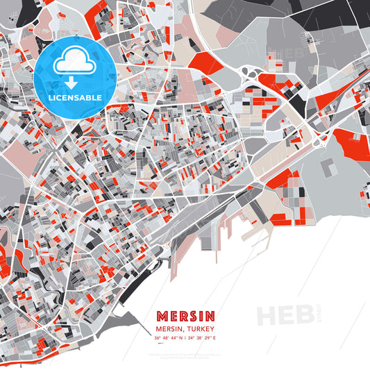 Mersin, Mersin, Turkey, modern map - HEBSTREITS Sketches