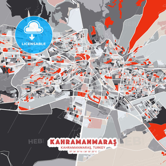 Kahramanmaraş, Kahramanmaraş, Turkey, modern map - HEBSTREITS Sketches