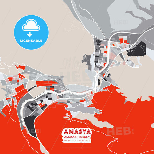 Amasya, Amasya, Turkey, modern map - HEBSTREITS Sketches