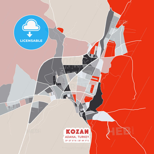Kozan, Adana, Turkey, modern map - HEBSTREITS Sketches