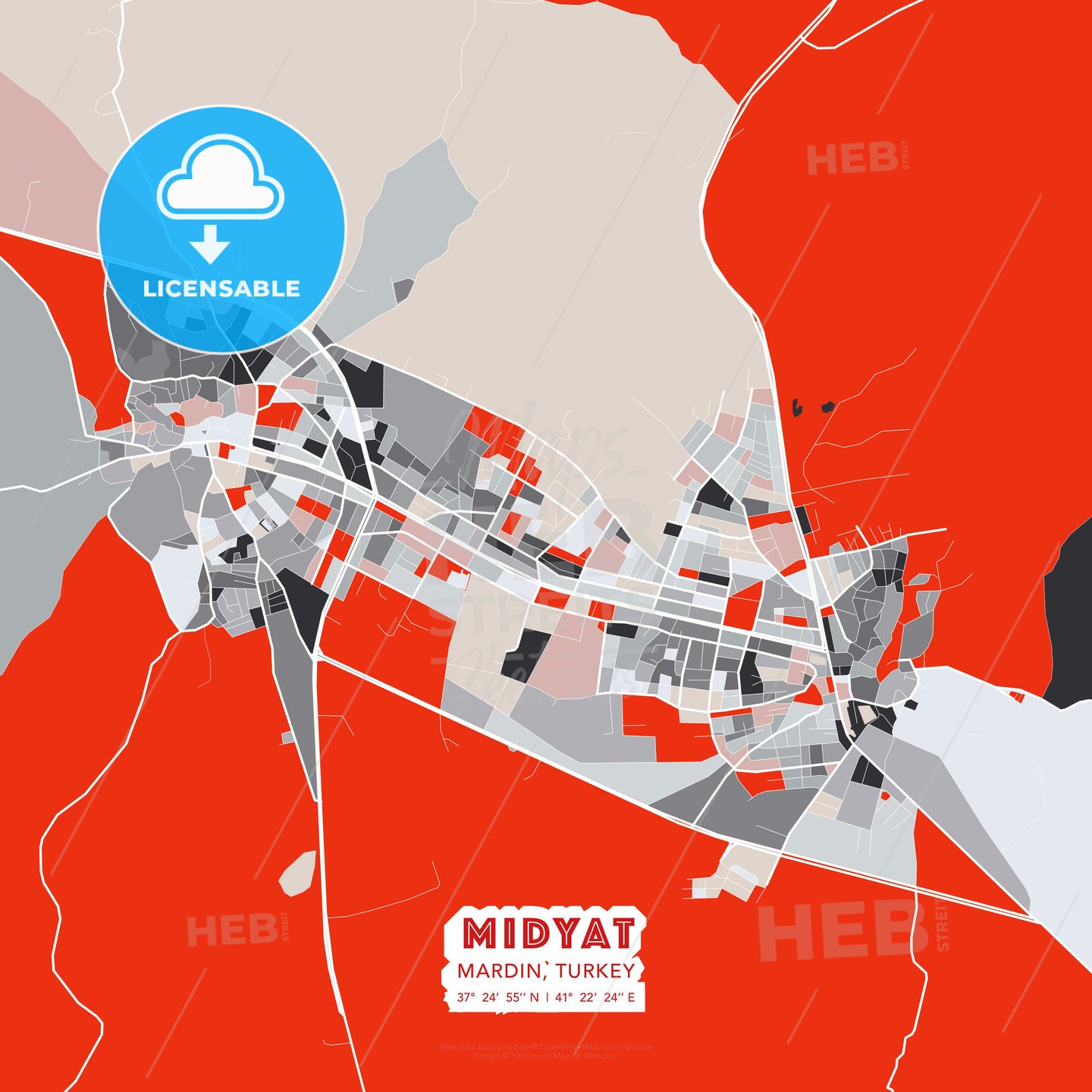Midyat, Mardin, Turkey, modern map - HEBSTREITS Sketches