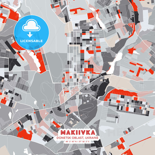 Makiivka, Donetsk Oblast, Ukraine, modern map - HEBSTREITS Sketches