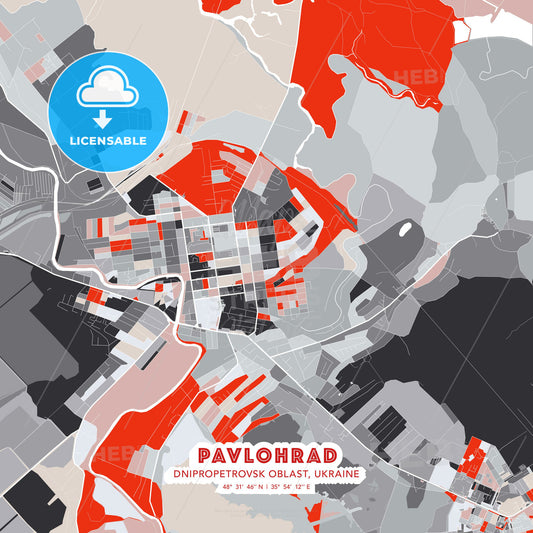 Pavlohrad, Dnipropetrovsk Oblast, Ukraine, modern map - HEBSTREITS Sketches