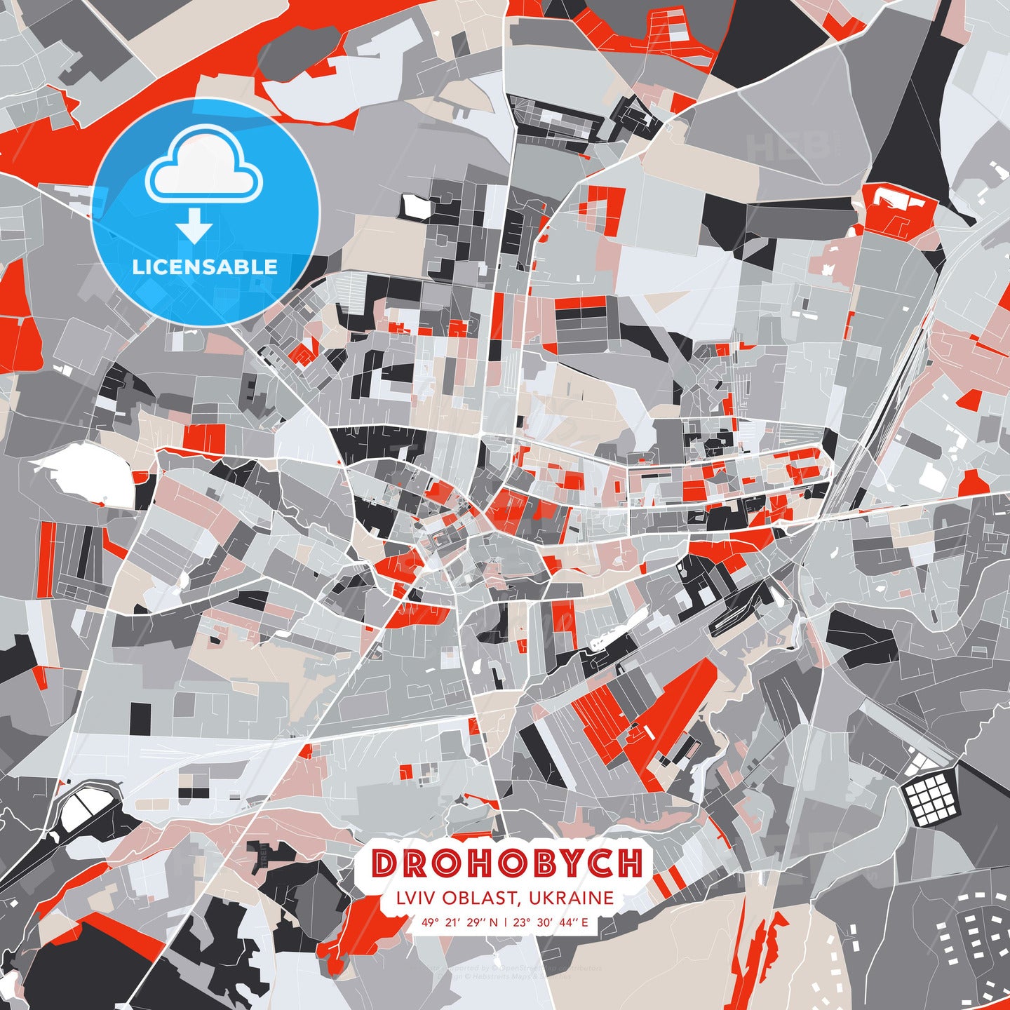 Drohobych, Lviv Oblast, Ukraine, modern map - HEBSTREITS Sketches