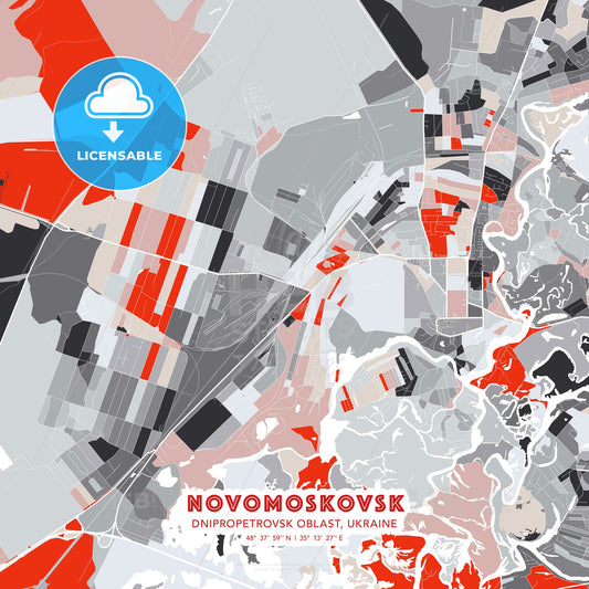 Novomoskovsk, Dnipropetrovsk Oblast, Ukraine, modern map - HEBSTREITS Sketches
