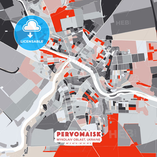 Pervomaisk, Mykolaiv Oblast, Ukraine, modern map - HEBSTREITS Sketches