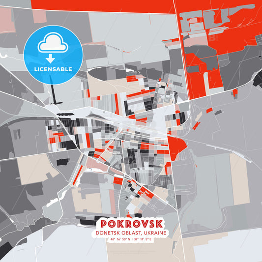 Pokrovsk, Donetsk Oblast, Ukraine, modern map - HEBSTREITS Sketches
