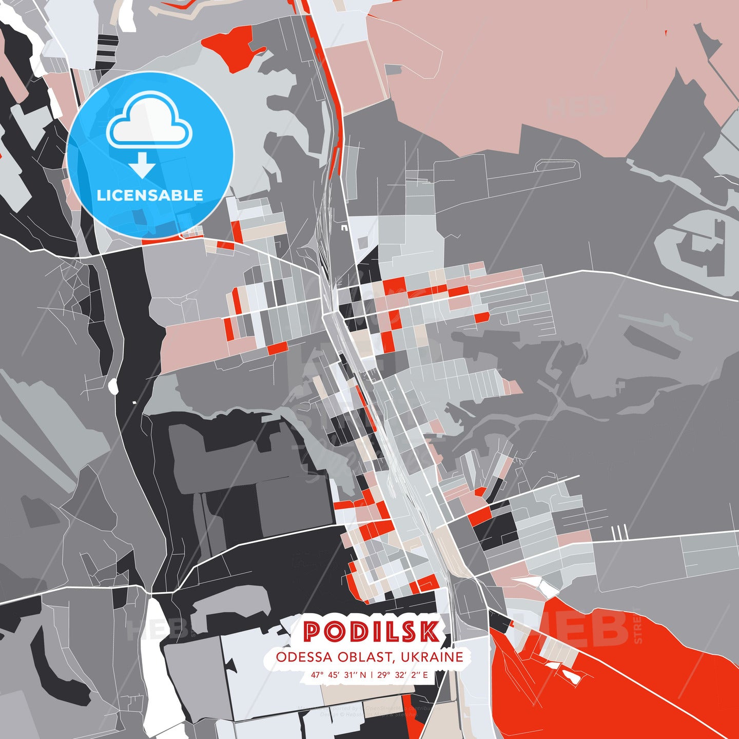 Podilsk, Odessa Oblast, Ukraine, modern map - HEBSTREITS Sketches
