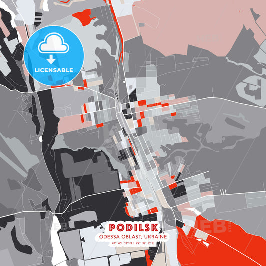 Podilsk, Odessa Oblast, Ukraine, modern map - HEBSTREITS Sketches