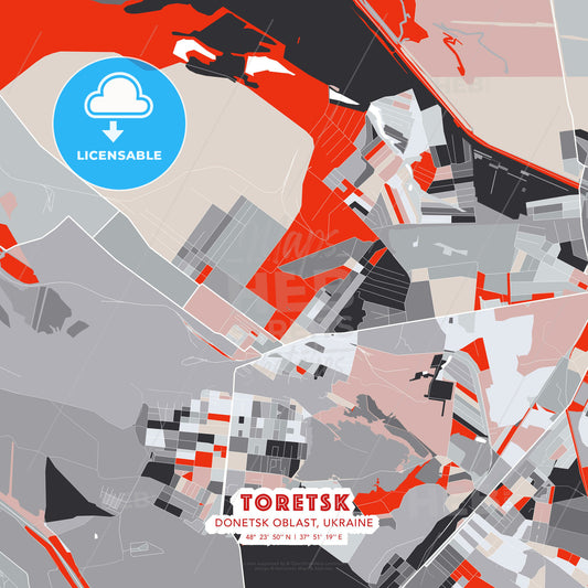Toretsk, Donetsk Oblast, Ukraine, modern map - HEBSTREITS Sketches