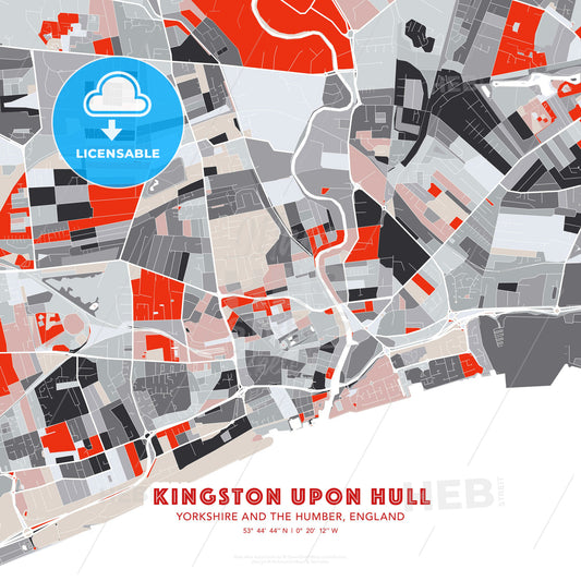 Kingston upon Hull, Yorkshire and the Humber, England, modern map - HEBSTREITS Sketches