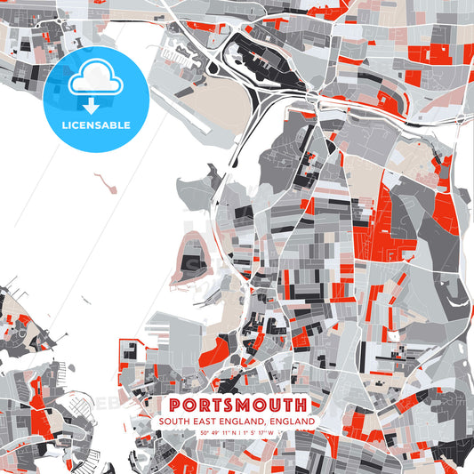 Portsmouth, South East England, England, modern map - HEBSTREITS Sketches