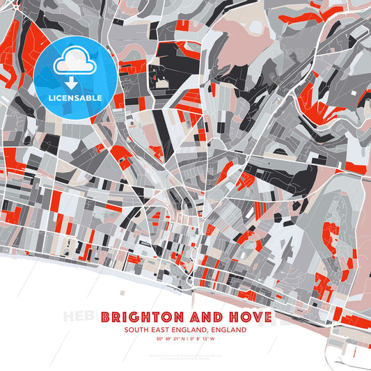 Brighton and Hove, South East England, England, modern map - HEBSTREITS Sketches