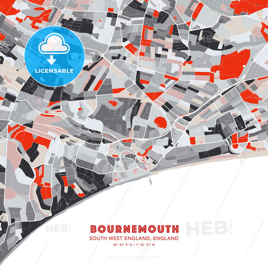 Bournemouth, South West England, England, modern map - HEBSTREITS Sketches