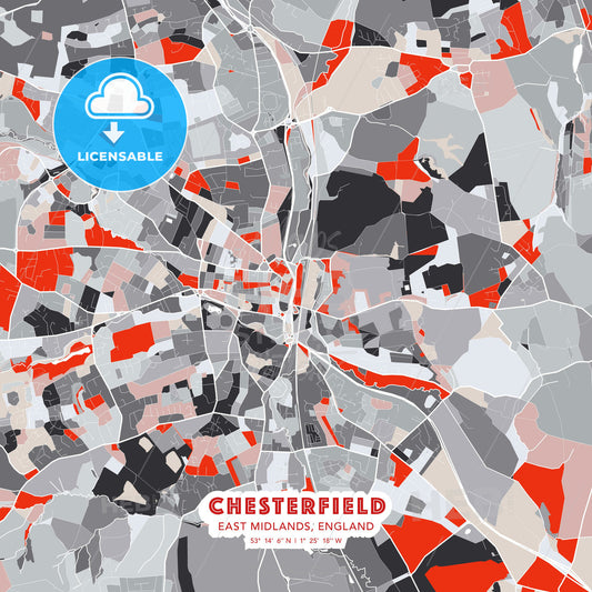 Chesterfield, East Midlands, England, modern map - HEBSTREITS Sketches