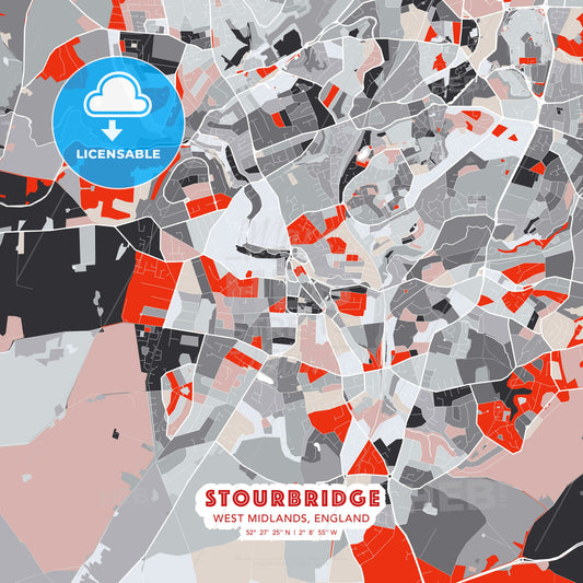 Stourbridge, West Midlands, England, modern map - HEBSTREITS Sketches
