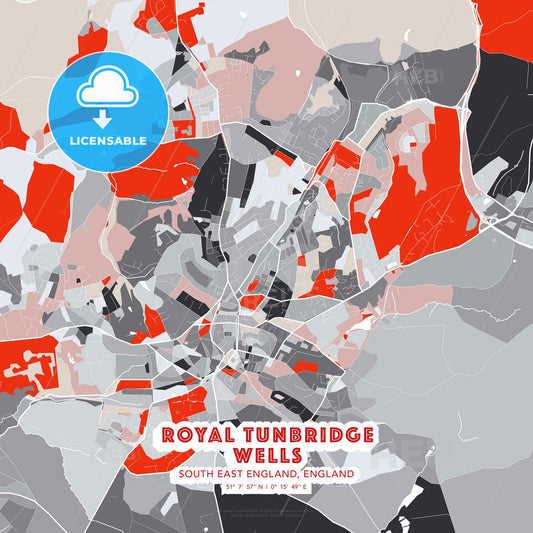 Royal Tunbridge Wells, South East England, England, modern map - HEBSTREITS Sketches