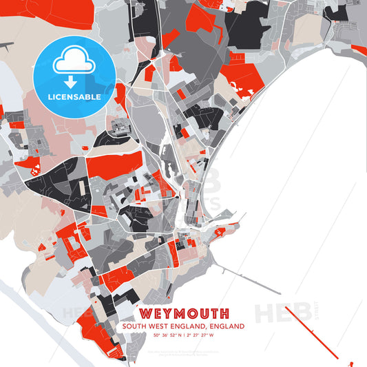 Weymouth, South West England, England, modern map - HEBSTREITS Sketches