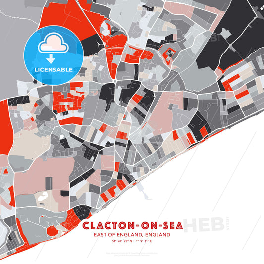 Clacton-on-Sea, East of England, England, modern map - HEBSTREITS Sketches