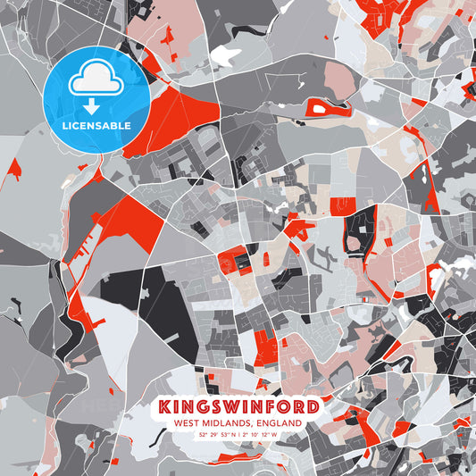 Kingswinford, West Midlands, England, modern map - HEBSTREITS Sketches