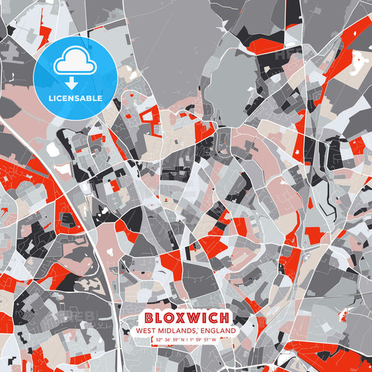 Bloxwich, West Midlands, England, modern map - HEBSTREITS Sketches