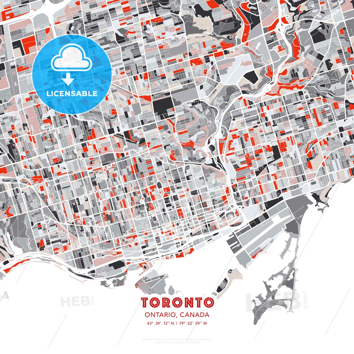 Toronto, Ontario, Canada, modern map - HEBSTREITS Sketches