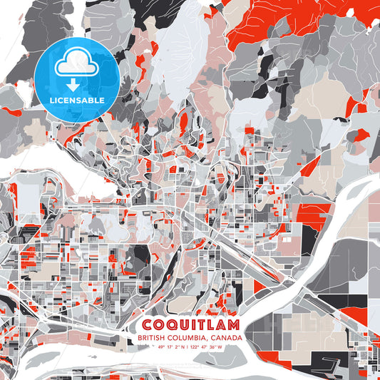 Coquitlam, British Columbia, Canada, modern map - HEBSTREITS Sketches