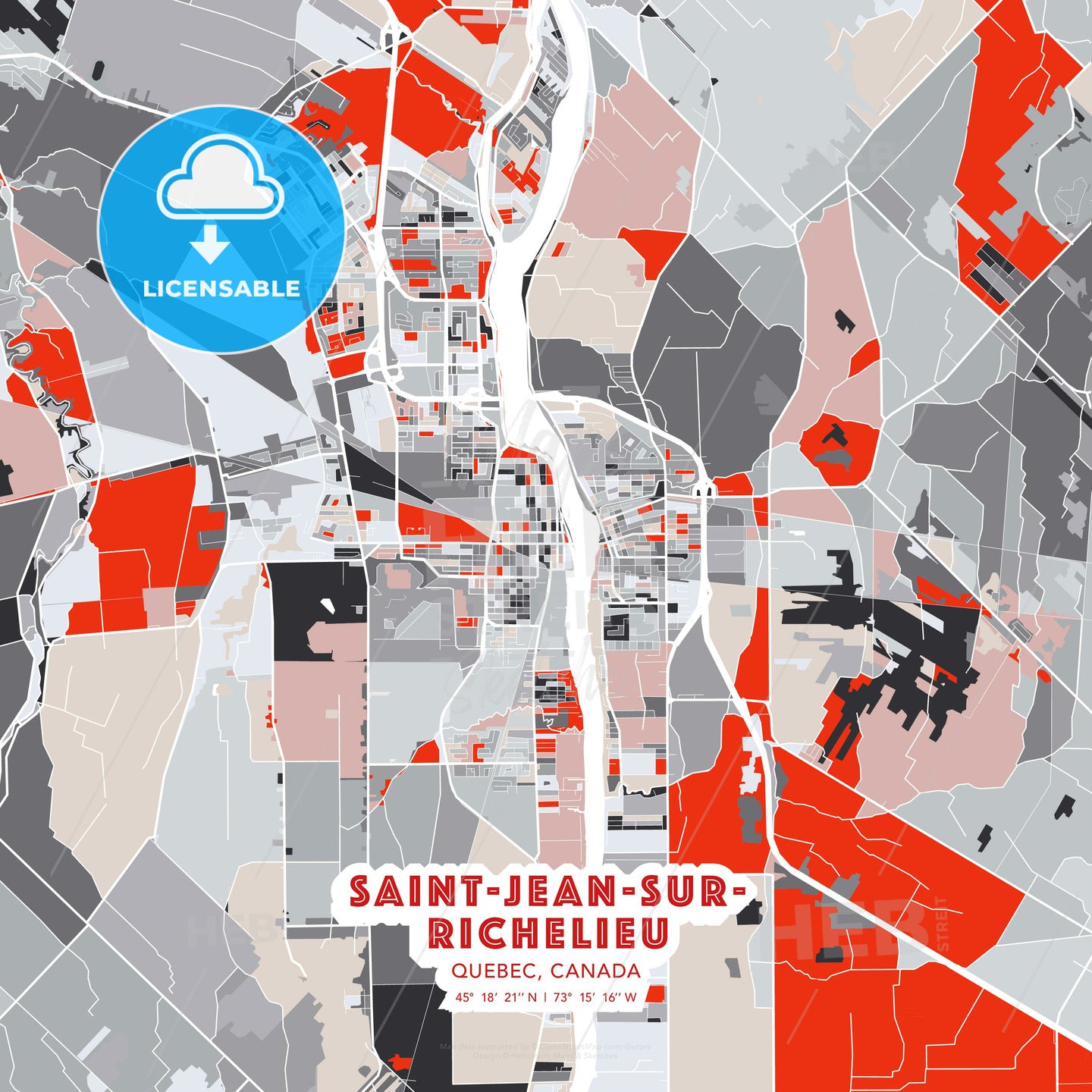 Saint-Jean-sur-Richelieu, Quebec, Canada, modern map - HEBSTREITS Sketches