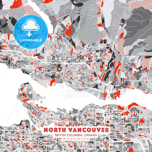 North Vancouver, British Columbia, Canada, modern map - HEBSTREITS Sketches