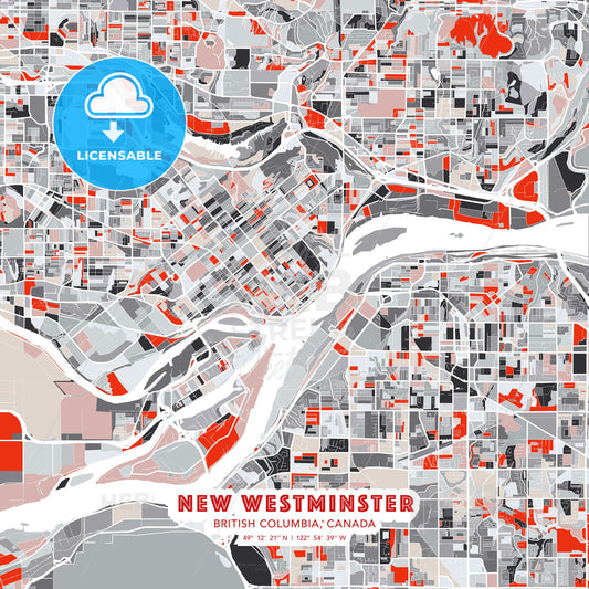 New Westminster, British Columbia, Canada, modern map - HEBSTREITS Sketches