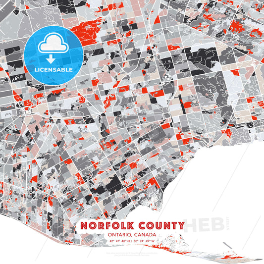 Norfolk County, Ontario, Canada, modern map - HEBSTREITS Sketches
