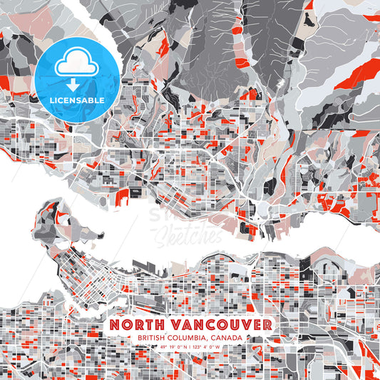 North Vancouver, British Columbia, Canada, modern map - HEBSTREITS Sketches