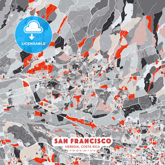 San Francisco, Heredia, Costa Rica, modern map - HEBSTREITS Sketches