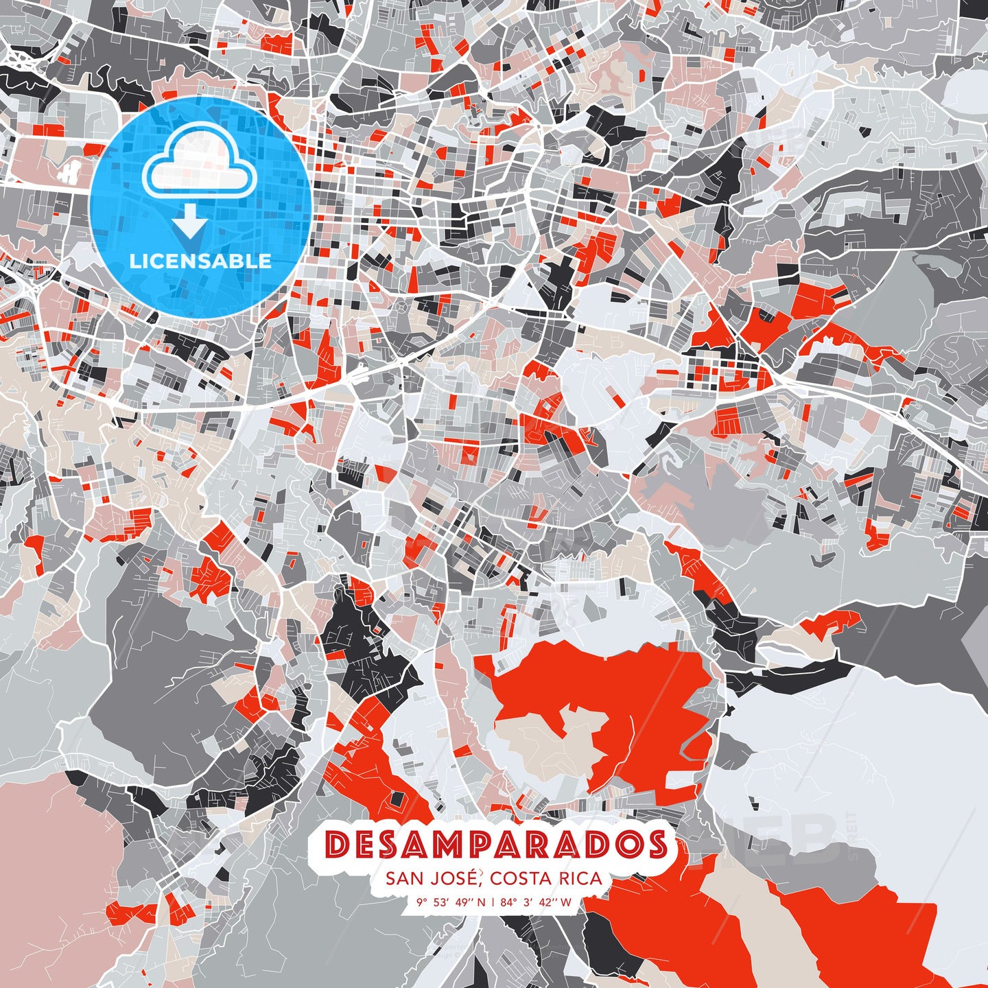 Desamparados, San José, Costa Rica, modern map - HEBSTREITS Sketches