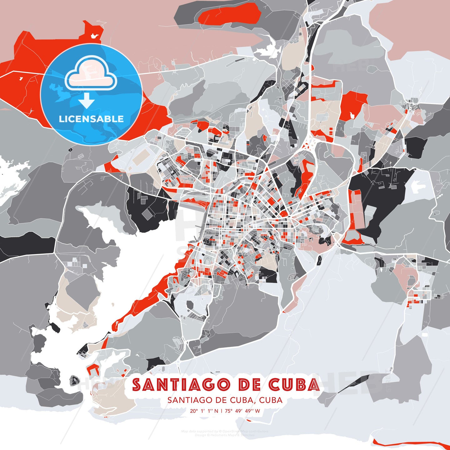 Santiago de Cuba, Santiago de Cuba, Cuba, modern map - HEBSTREITS Sketches