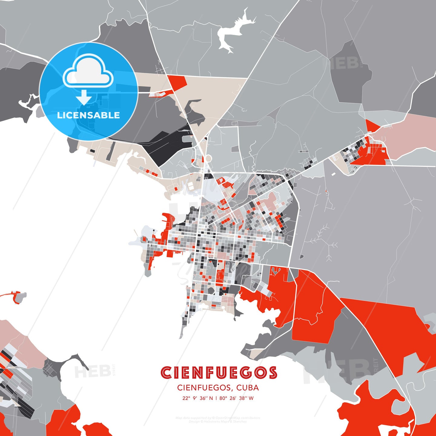 Cienfuegos, Cienfuegos, Cuba, modern map - HEBSTREITS Sketches