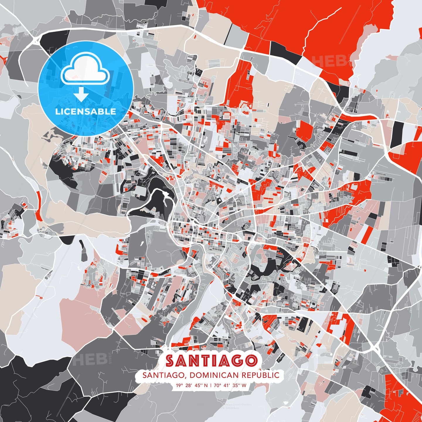 Santiago, Santiago, Dominican Republic, modern map - HEBSTREITS Sketches