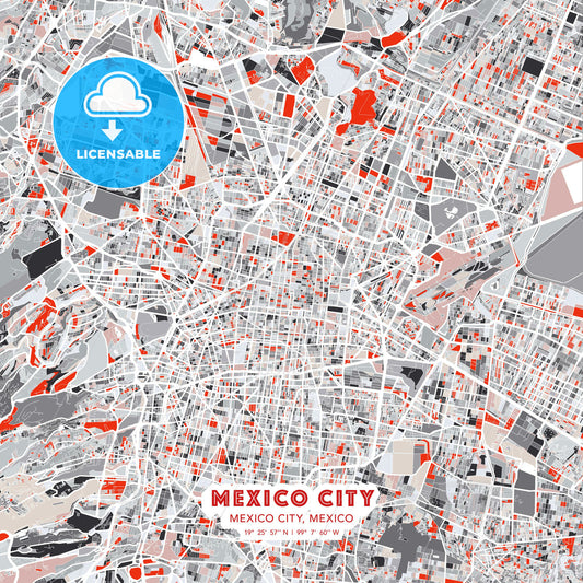 Mexico City, Mexico City, Mexico, modern map - HEBSTREITS Sketches